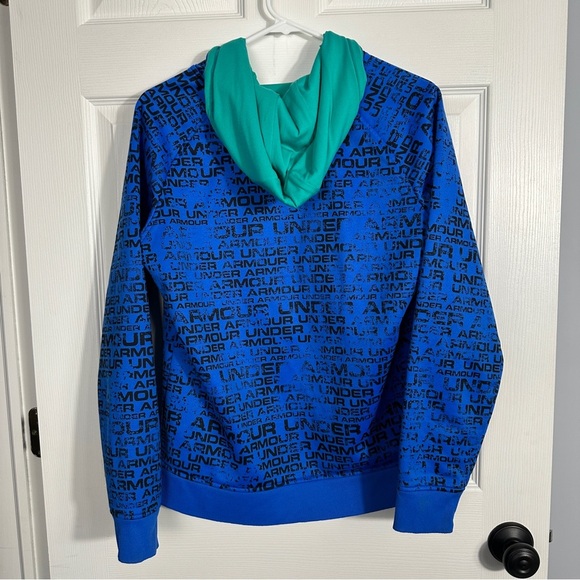 Royal blue Under Armour graphic hoodie, teal hood lining, size M, - Picture 10 of 12